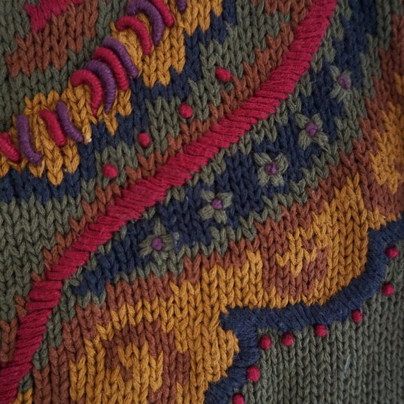 Vintage Maggie Lawrence Olive Embroidered Cardigan Cottagecore Aesthetic L - Picture 11 of 11